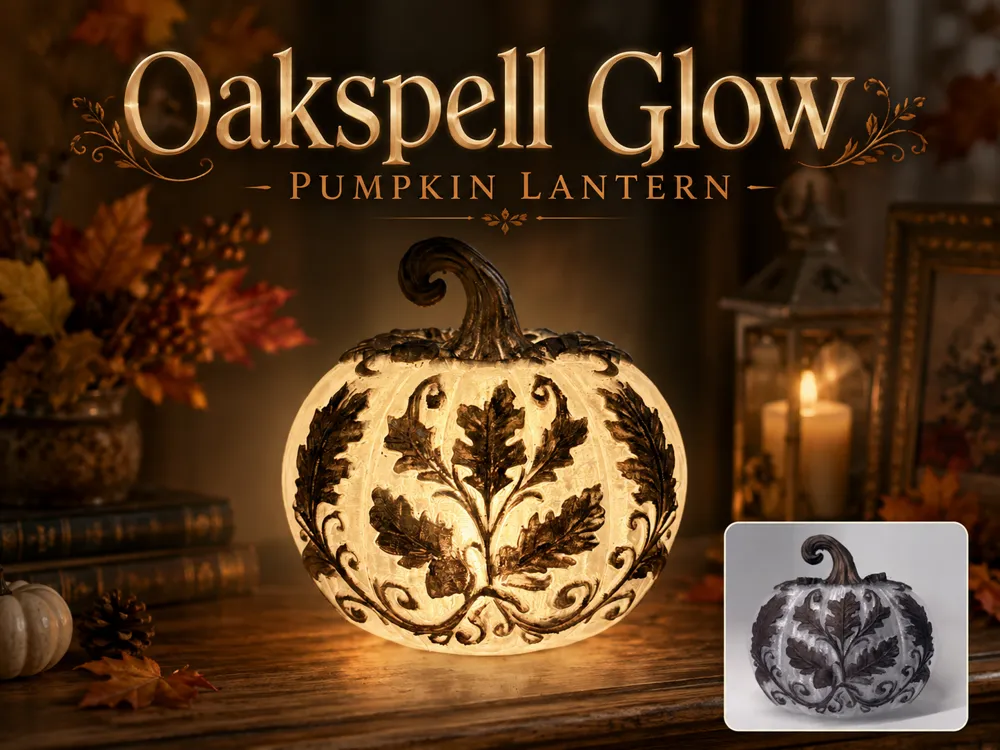 Accesorio de iluminación decorativa: Oakspell Glow - Ornated Pumpkin Lantern. Referencia del modelo original.