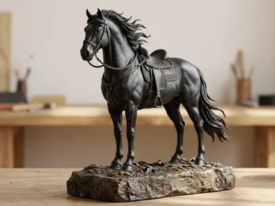 Realistic Horse with Saddle Detailed Figurine STL
