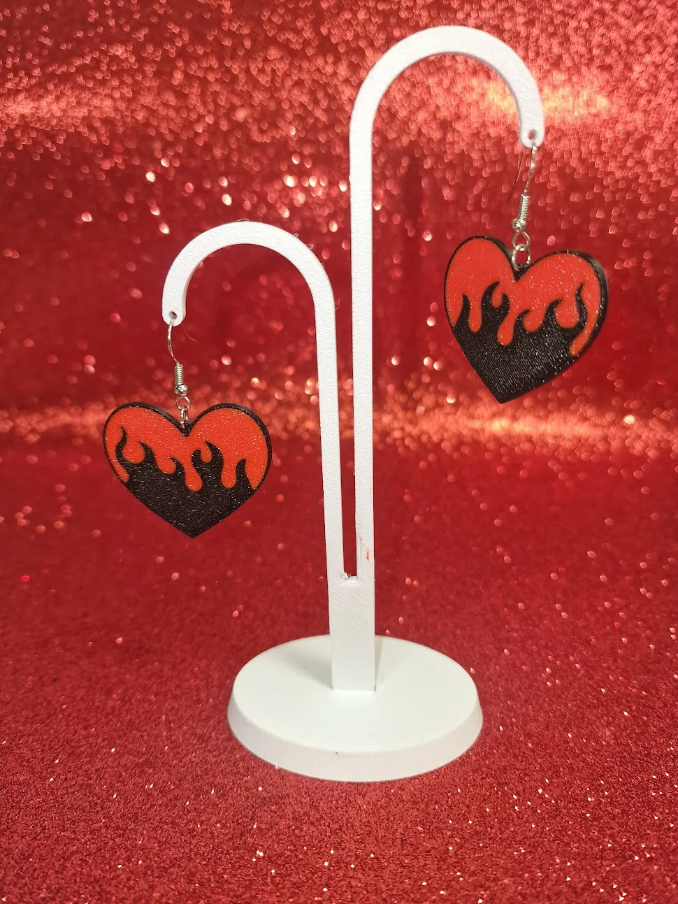 Heart flame earrings view 3