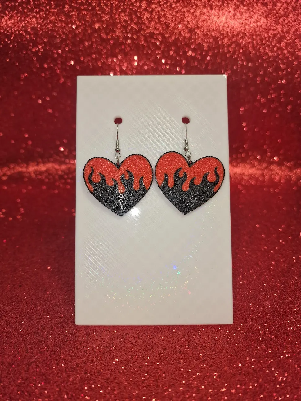 Heart flame earrings view 2