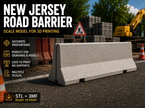 Escenografía en miniatura: Concrete New Jersey Road Barrier – Scale Model — referencia de MakerWorld