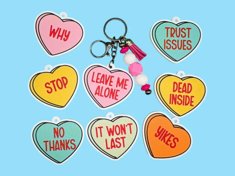 Anti-Valentine Conversation Hearts Keychain Set