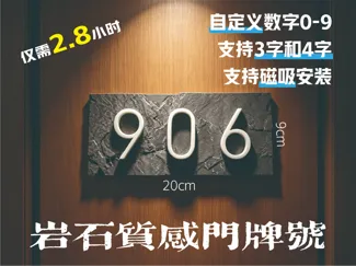 岩石3D质感门牌号，可自定义数字