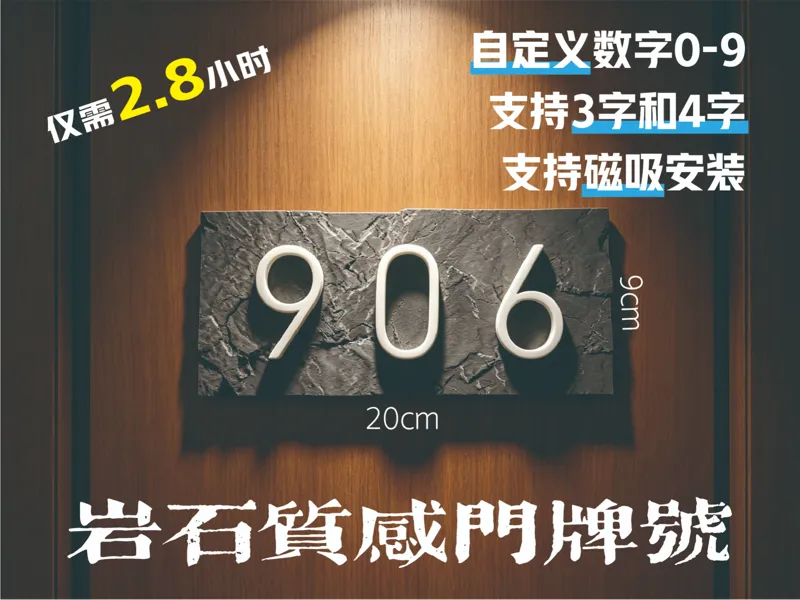 岩石3D质感门牌号，可自定义数字