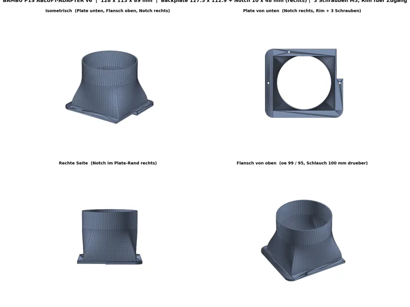 Bambu P1S Exhaust Adapter 100 mmCutout for AMS Hub