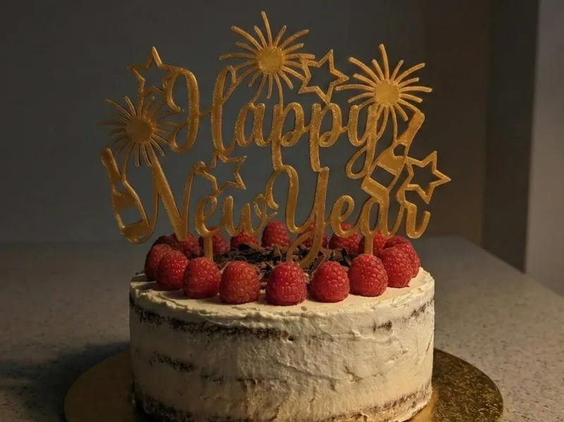 HAPPY NEW YEAR Modern Outline Cake Topper