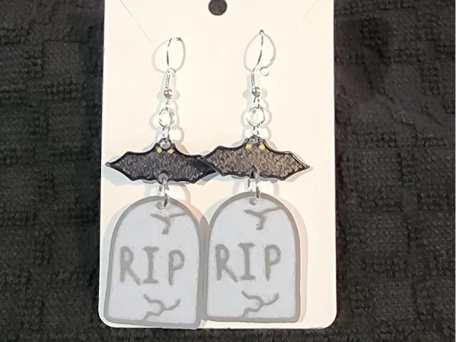 Bat and Tombstone Earrings