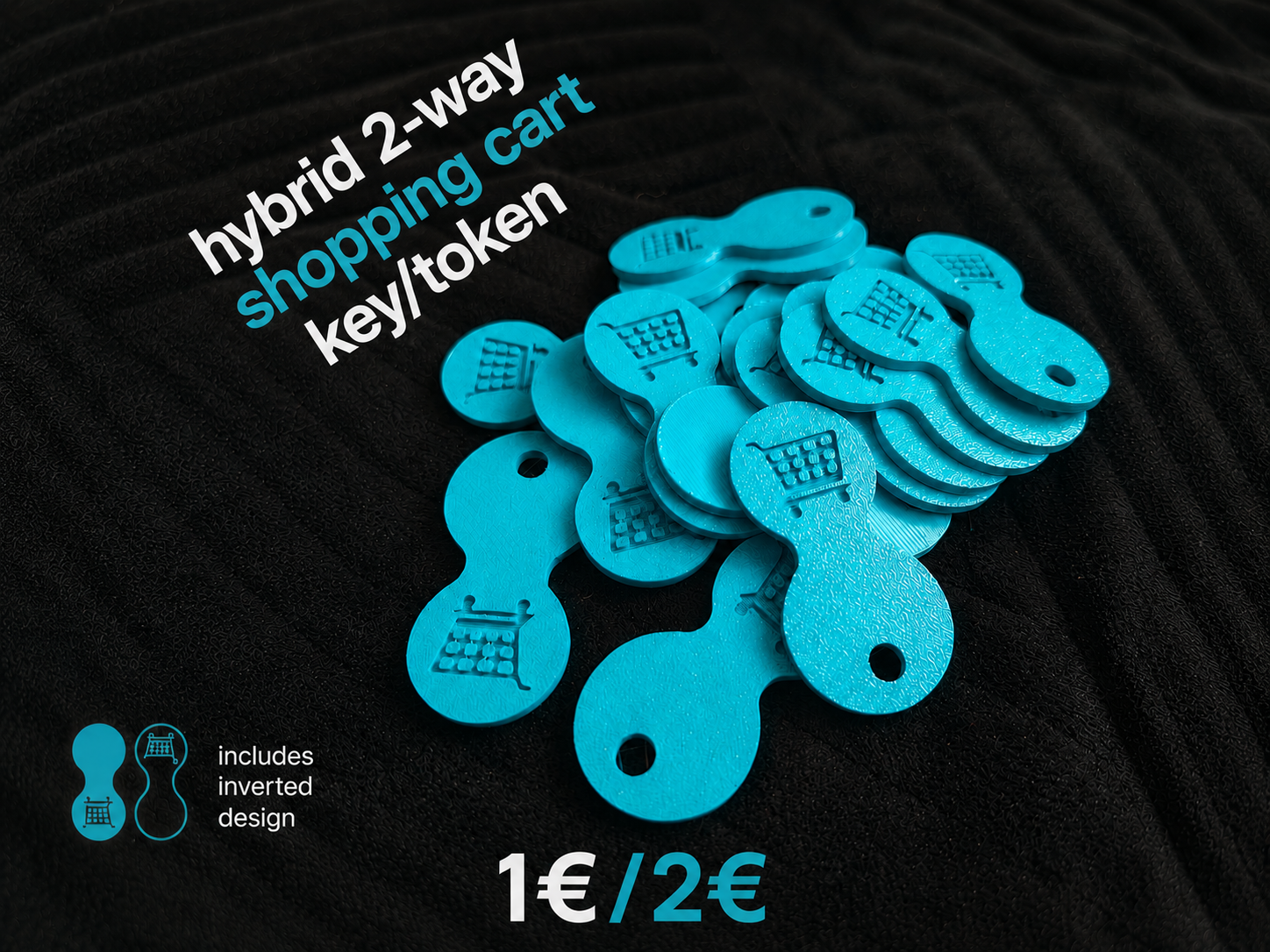 1€/2€ hybrid 2-way shopping cart key/token