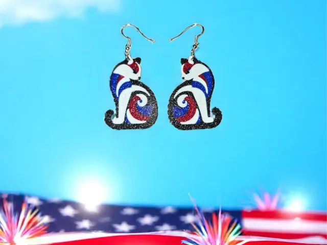 Independence day cat earrings