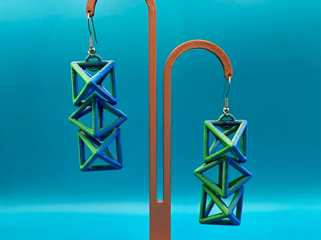 Triple octahedra on edge earrings