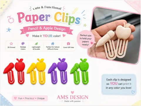 Clip o pieza de sujeción: Pencil & Apple Paper Clips — referencia de MakerWorld