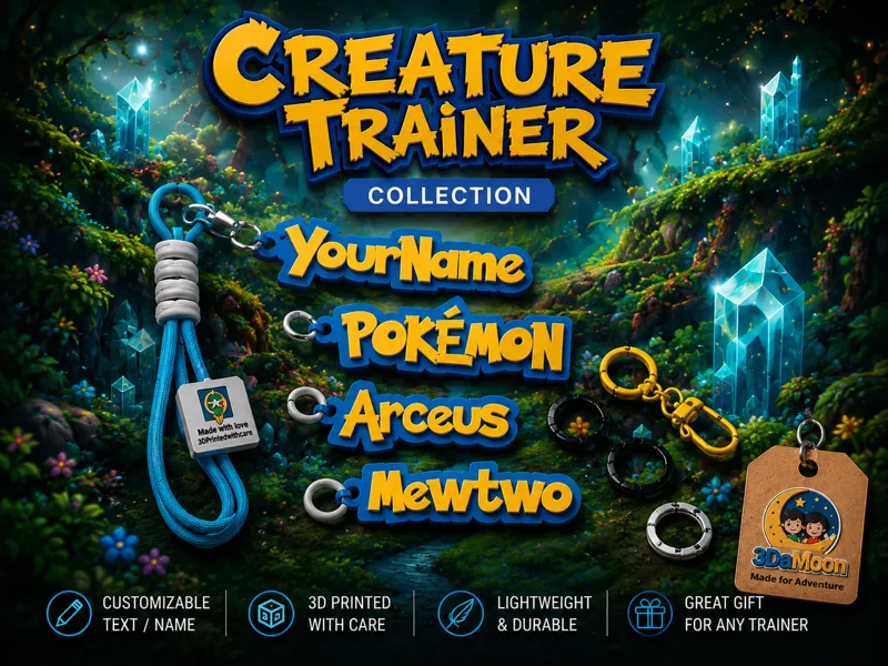 Pokemon style customizable nametag keychain