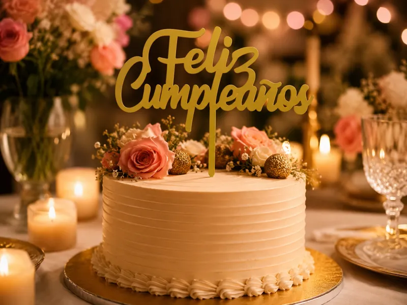 Topper Tarta Feliz Cumpleaños Decoración Elegante 