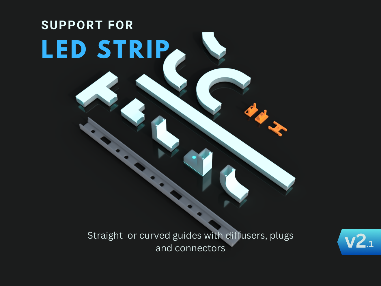 LED Strip Holder v2.1 Guides Diffusers Parametric