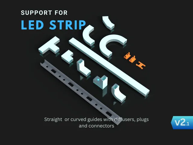 LED Strip Holder v2.1 Guides Diffusers Parametric