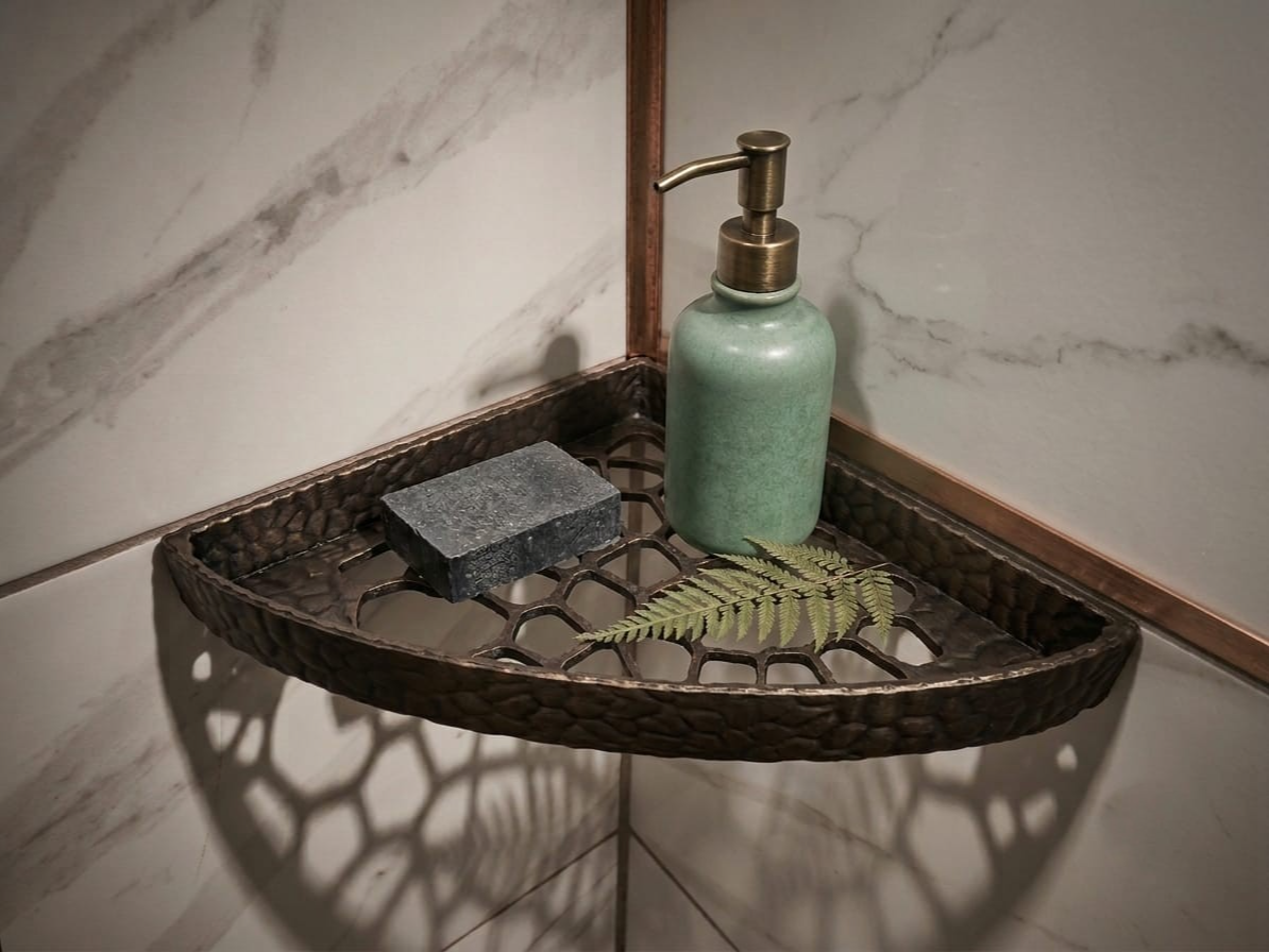 Stone Texture Corner Shower Shelf - No Drill