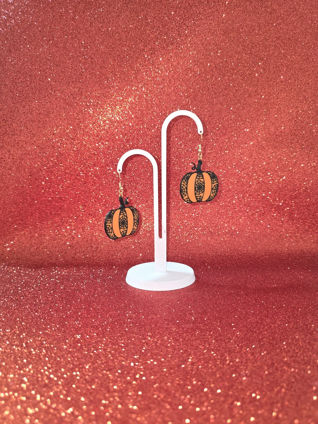 Pumpkin with cobwebs earrings view 3