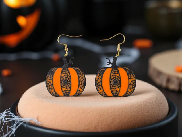 Pumpkin with cobwebs earrings
