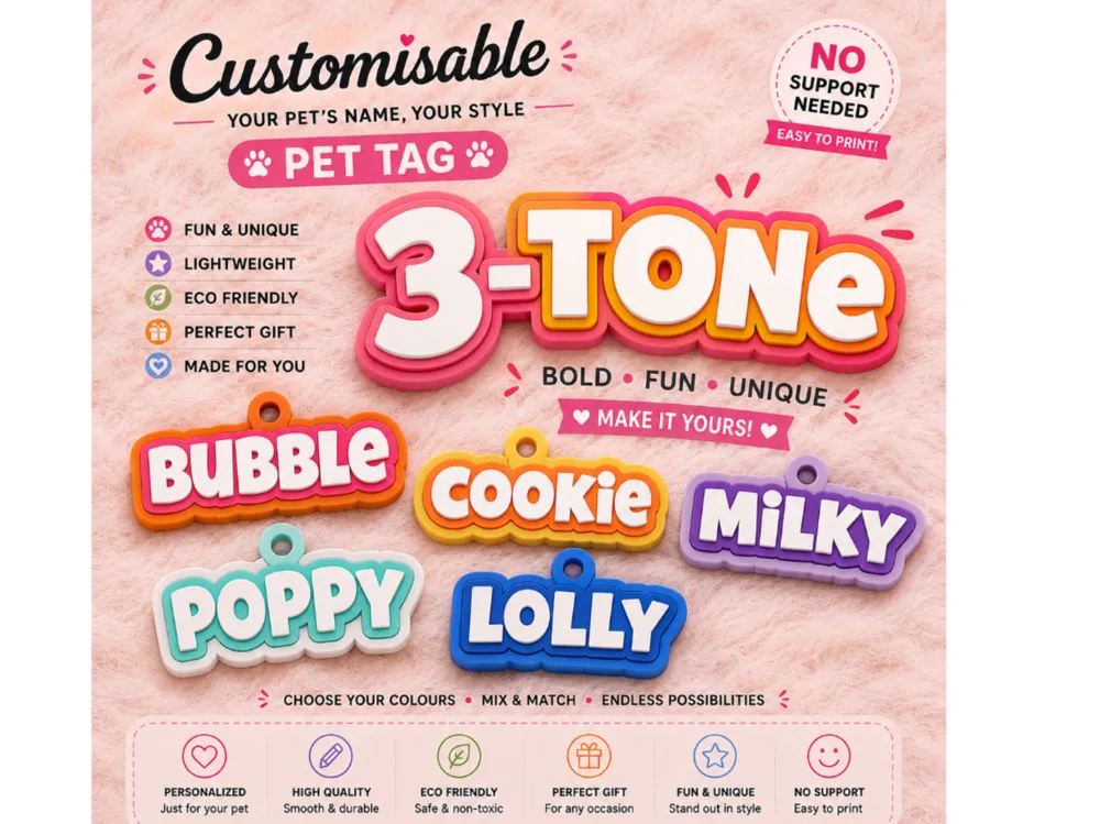 Llavero: 3 Tone Parametric Name Keychain Pet tag Dog. Referencia del modelo original.