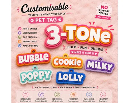 Llavero: 3 Tone Parametric Name Keychain Pet tag Dog — referencia de MakerWorld