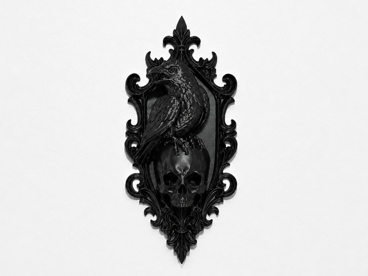 Raven and Skull Gothic Wall Plaque