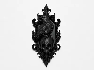Raven and Skull Gothic Wall Plaque