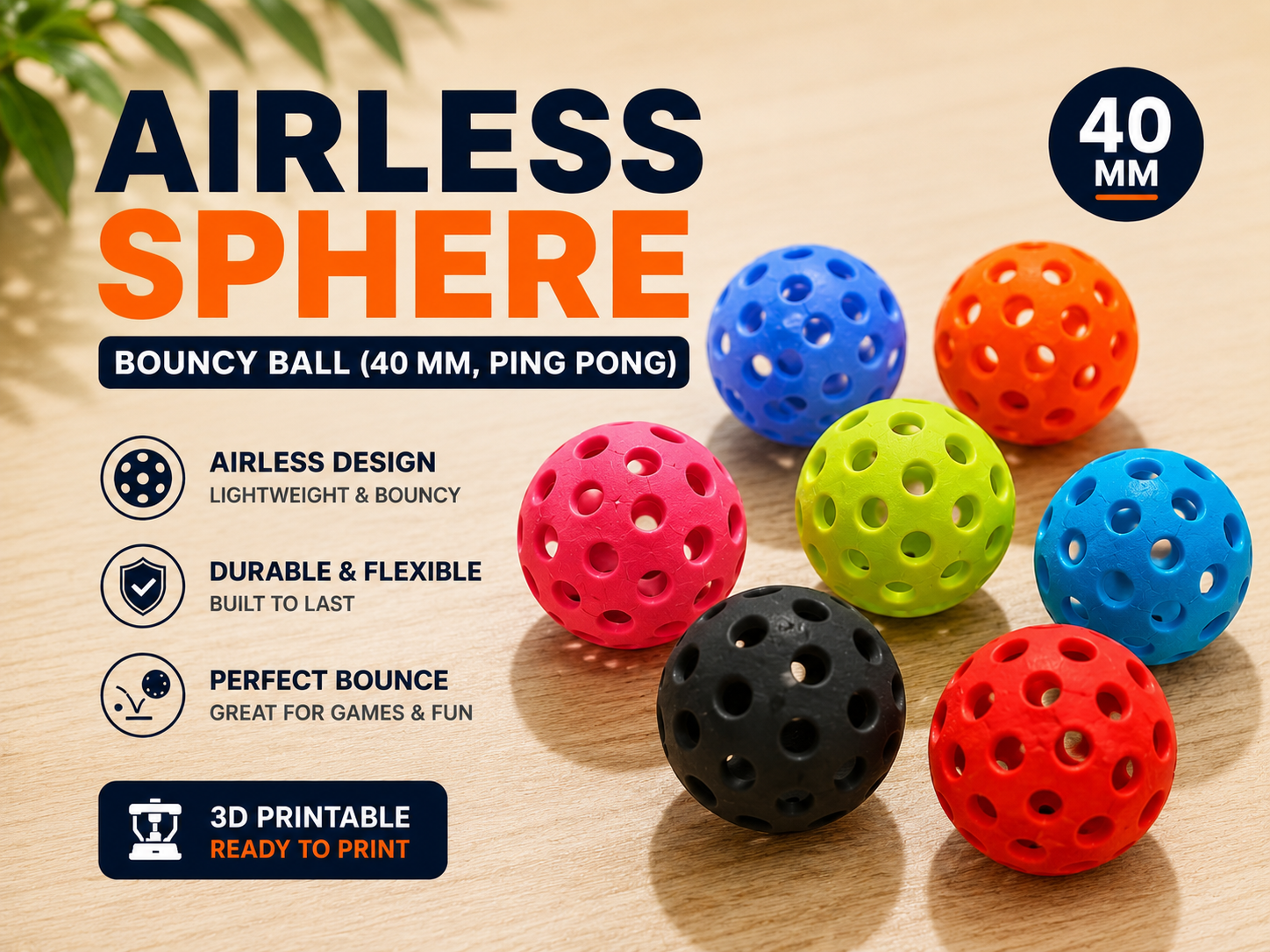 Airless Sphere – Bouncy Ball (40 mm, Ping Pong)