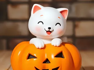 Cute Cat in Halloween Pumpkin