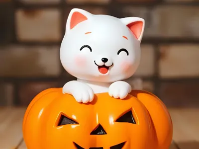 Cute Cat in Halloween Pumpkin