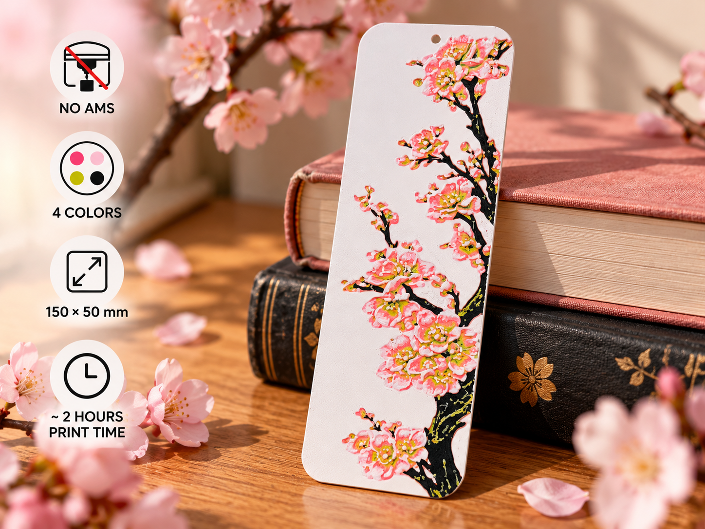Sakura Cherry Blossom Bookmark – 4 Color 3D model