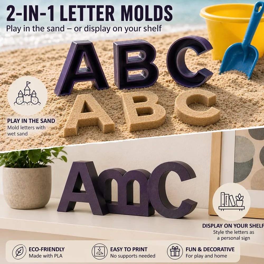 Sandbox Letters SANDBOX LETTER MOLDS (ENG, DK, SWE, NO, DE incl.) - Free 3D Print Model ...