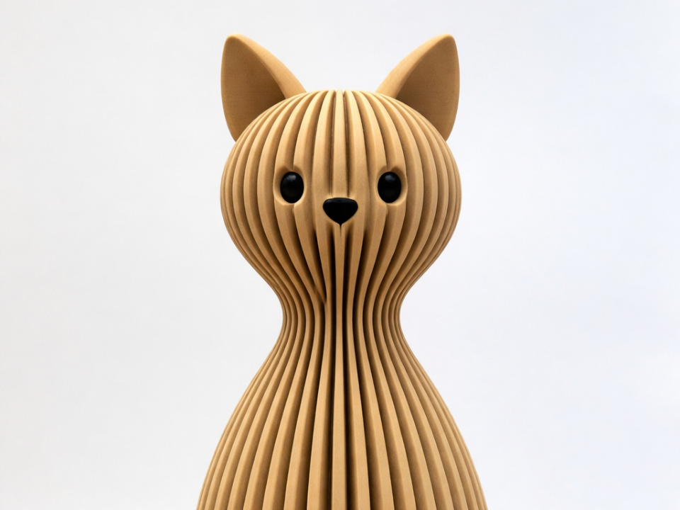 Cute Ribbed Cat Figurine