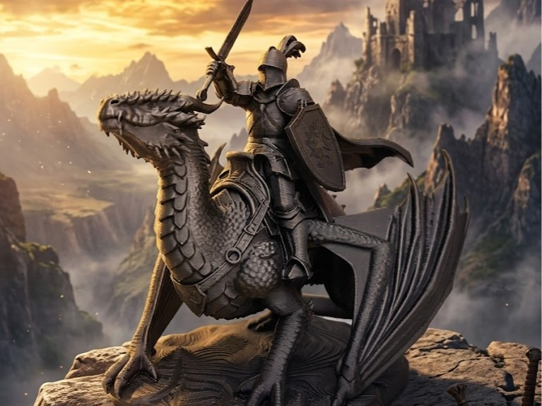 Epischer Drachenreiter detaillierte Fantasy-Figur