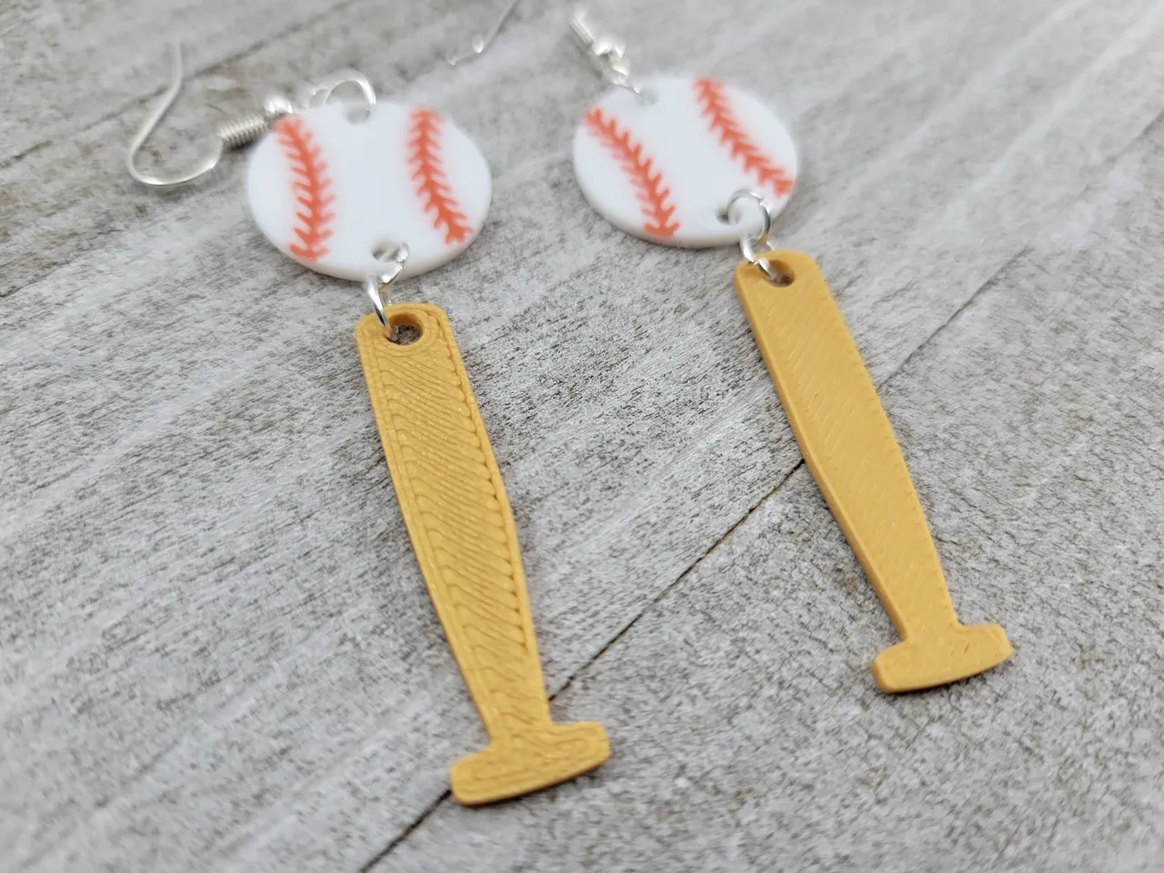Baseball and Baseball Bat Dangle Earrings view 3