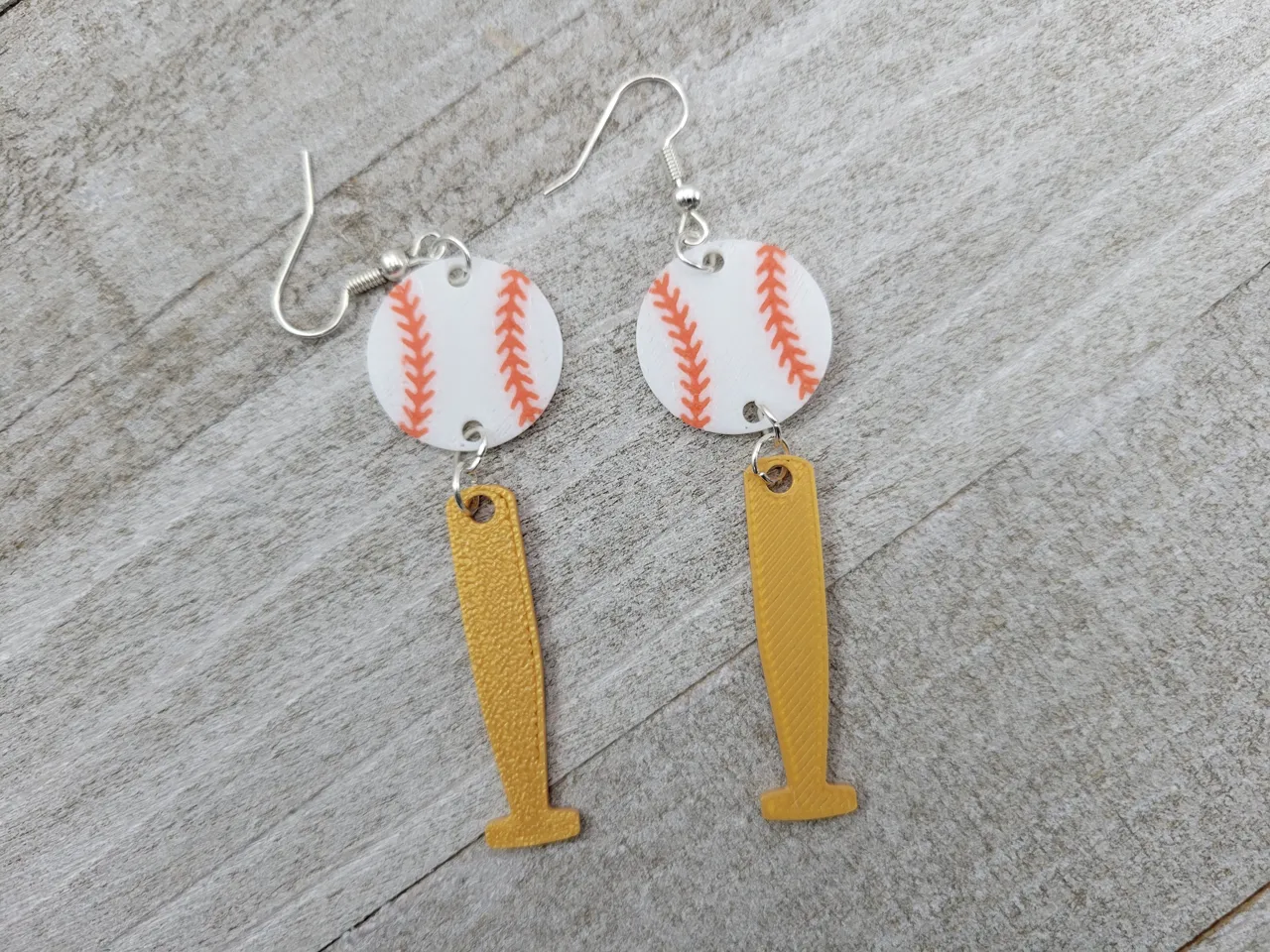 Baseball and Baseball Bat Dangle Earrings view 2