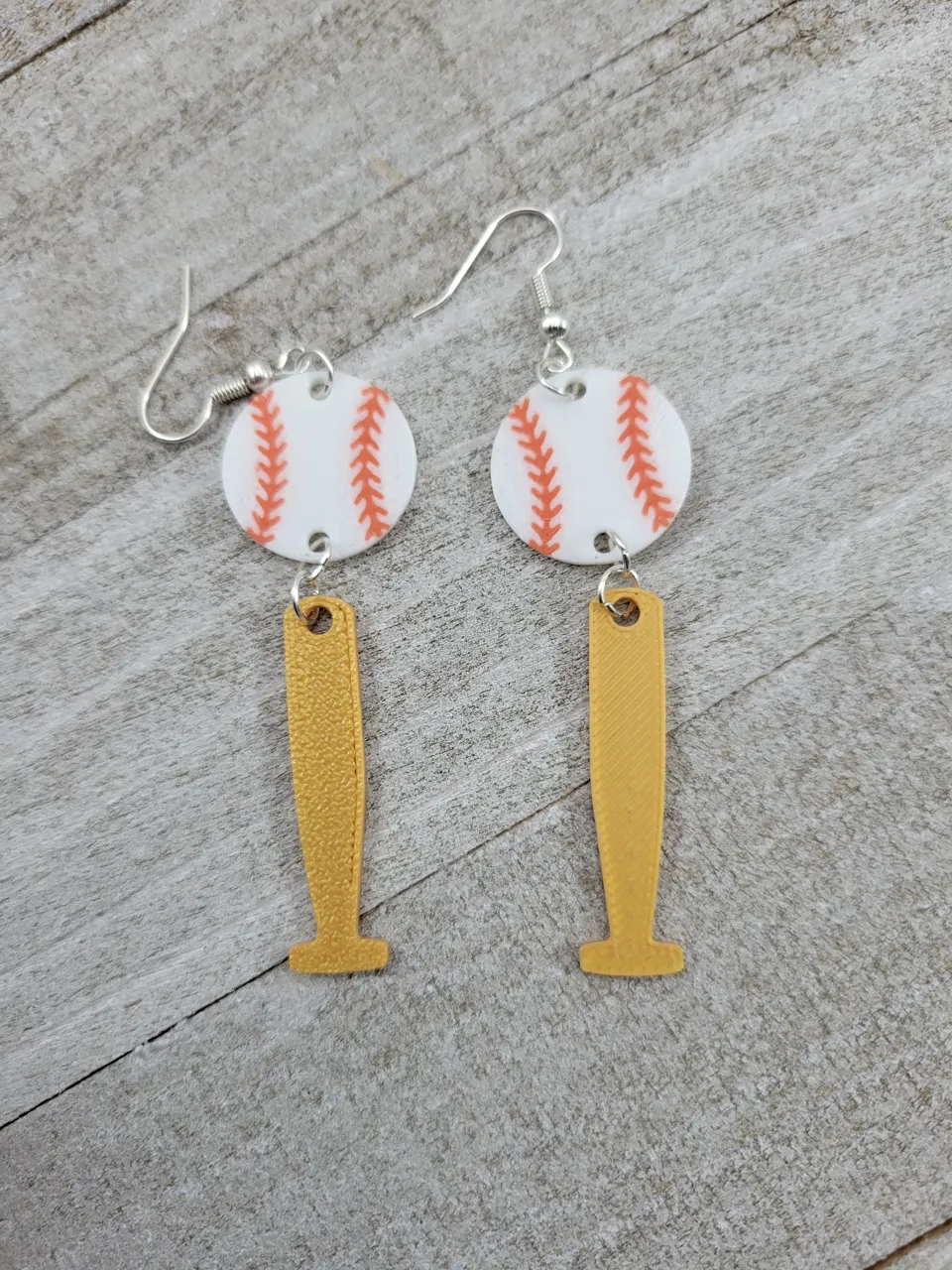 Baseball and Baseball Bat Dangle Earrings view 4