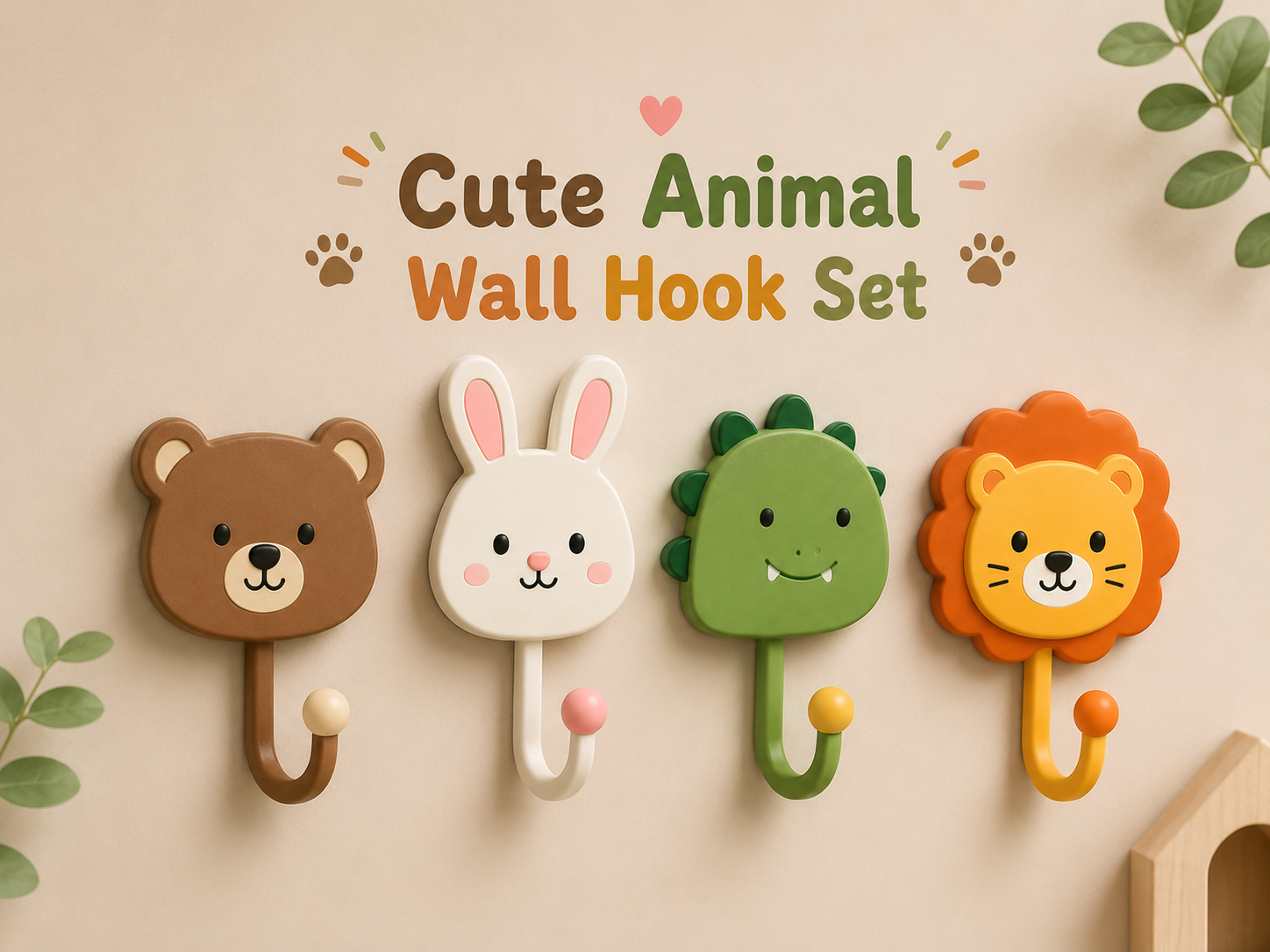 Cute Animal Wall Hook Set for Kids Room