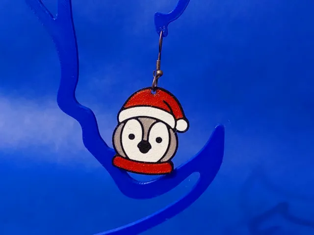 Multicolor Christmas Penguin Earrings