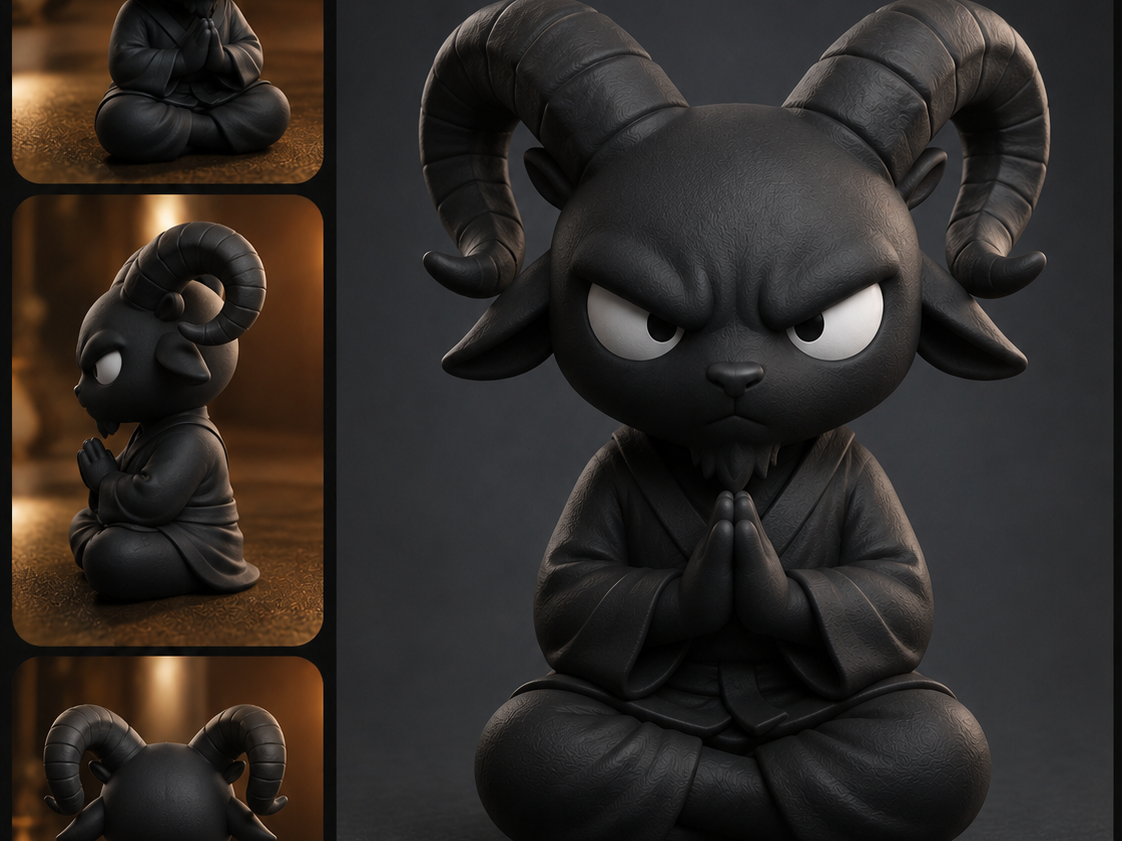 Grumpy Zen Ram Monk Figurine