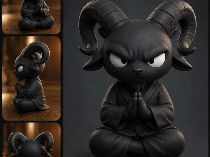 Grumpy Zen Ram Monk Figurine