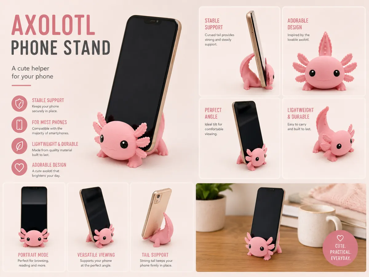 Axolotl Phone Stand - Home - PLA - 3D printed product