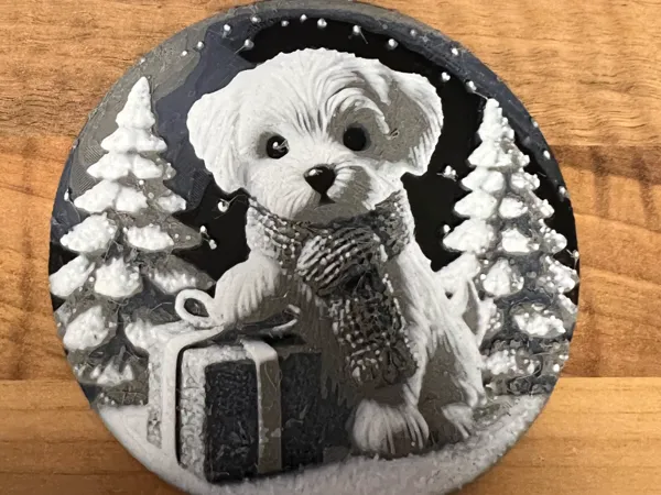 Boule de Noël ou dessous de verre chiot