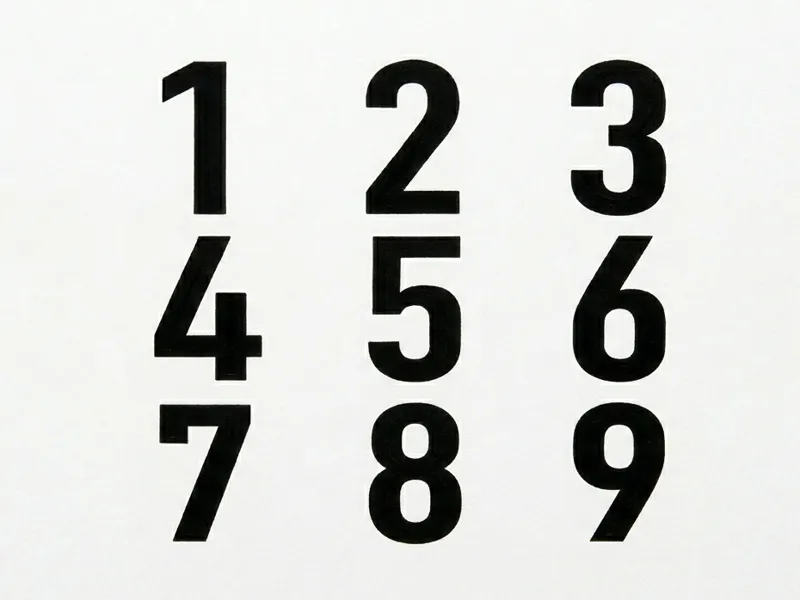 Characters and numbers from 1 to 9