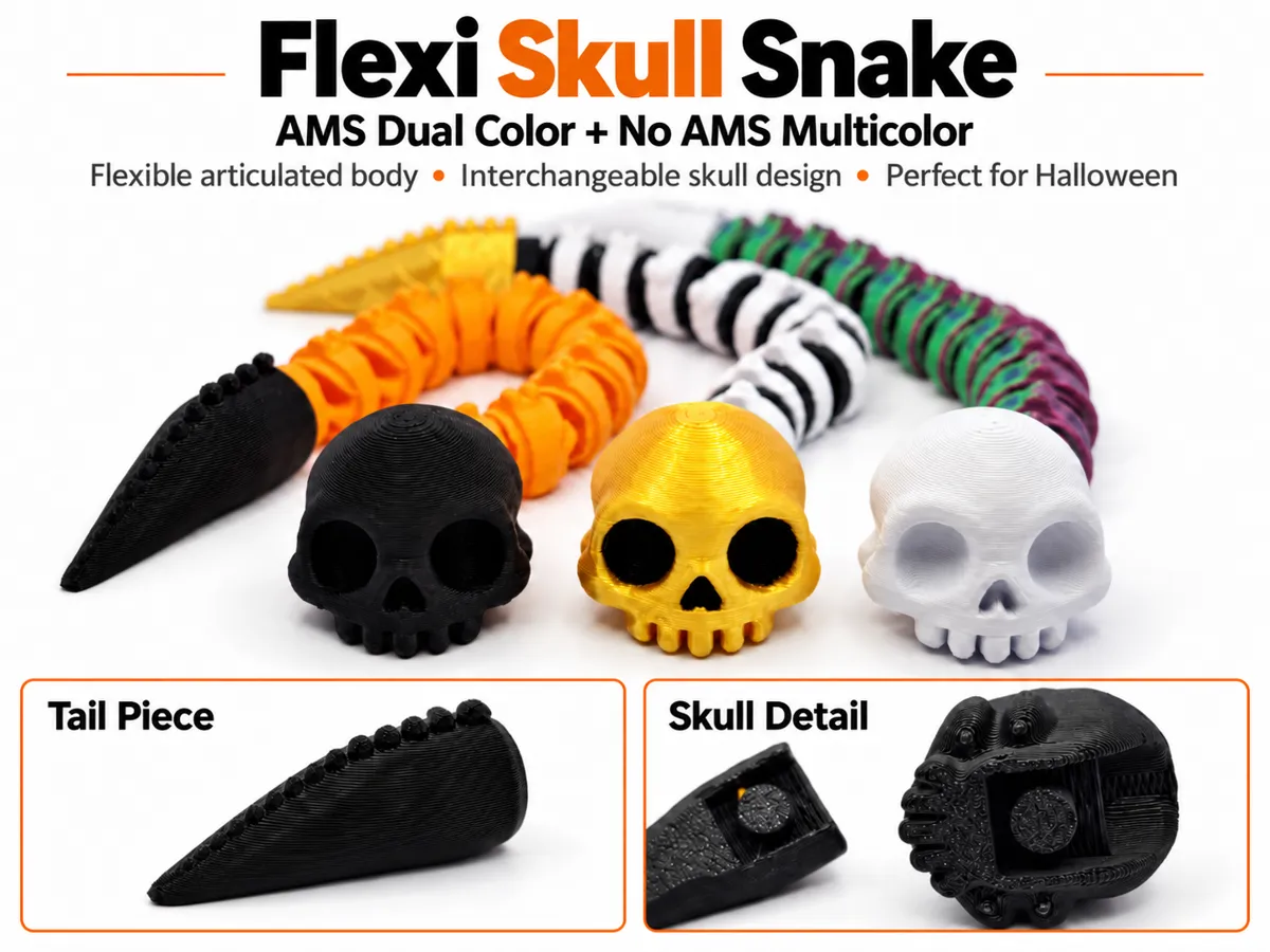 Flexi Skull Snake – Halloween Articulated Snake - Free 3D Print Model ...