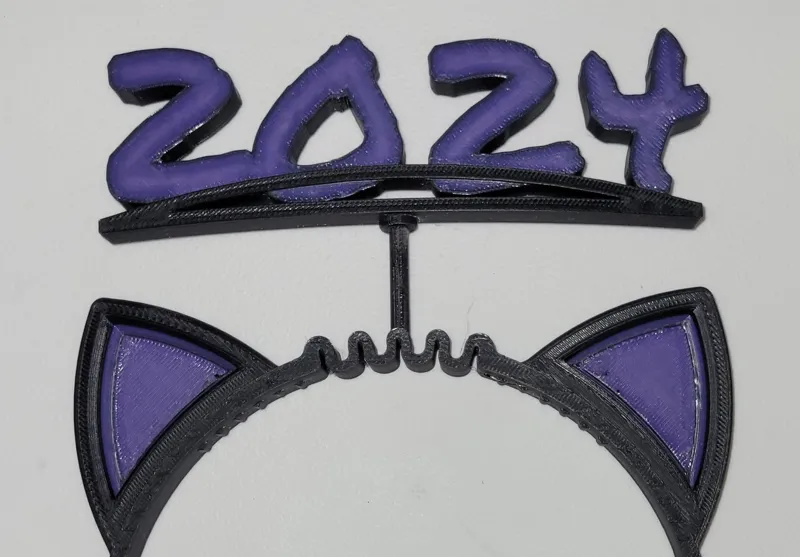 New Years 2024 Cat Ears Headband - Remixed, Improved Flexibility w/ Interchangble Topper