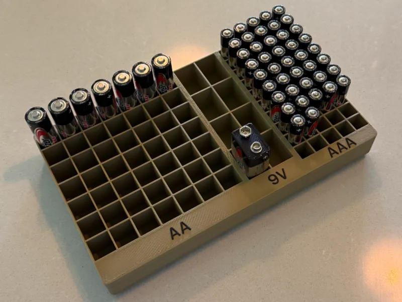 Gridfinity Bulk Battery Holder (AA, AAA, 9V)