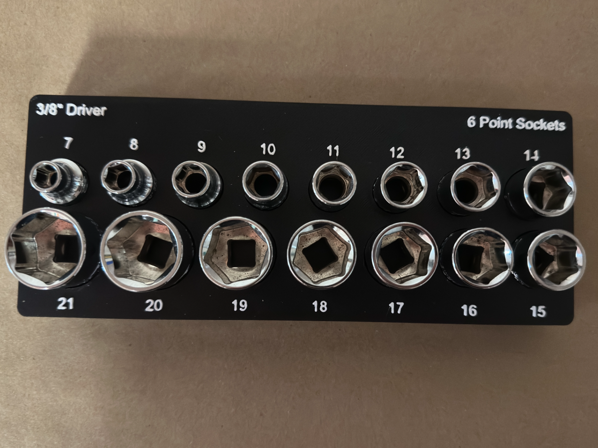 Gridfinity 3/8 socket 6 Point tray (Metric)