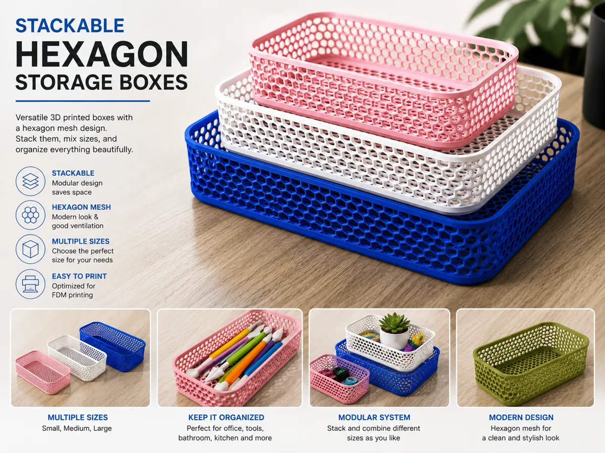 STACKABLE HEXAGON STORAGE BOXES - Free 3D Print Model - MakerWorld