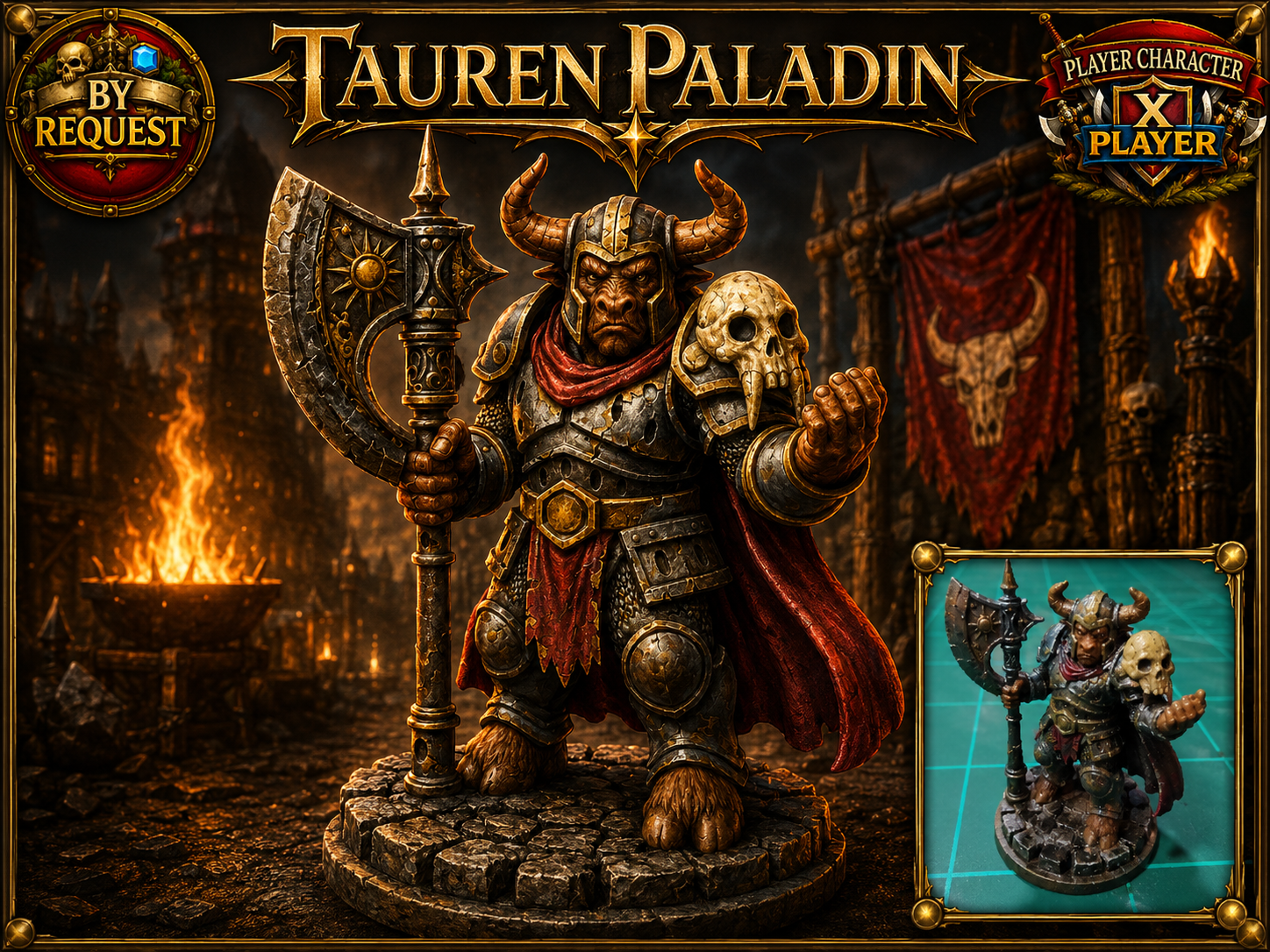 Tauren Paladin (Ver 3):DnD D&D Pathfinder Mini