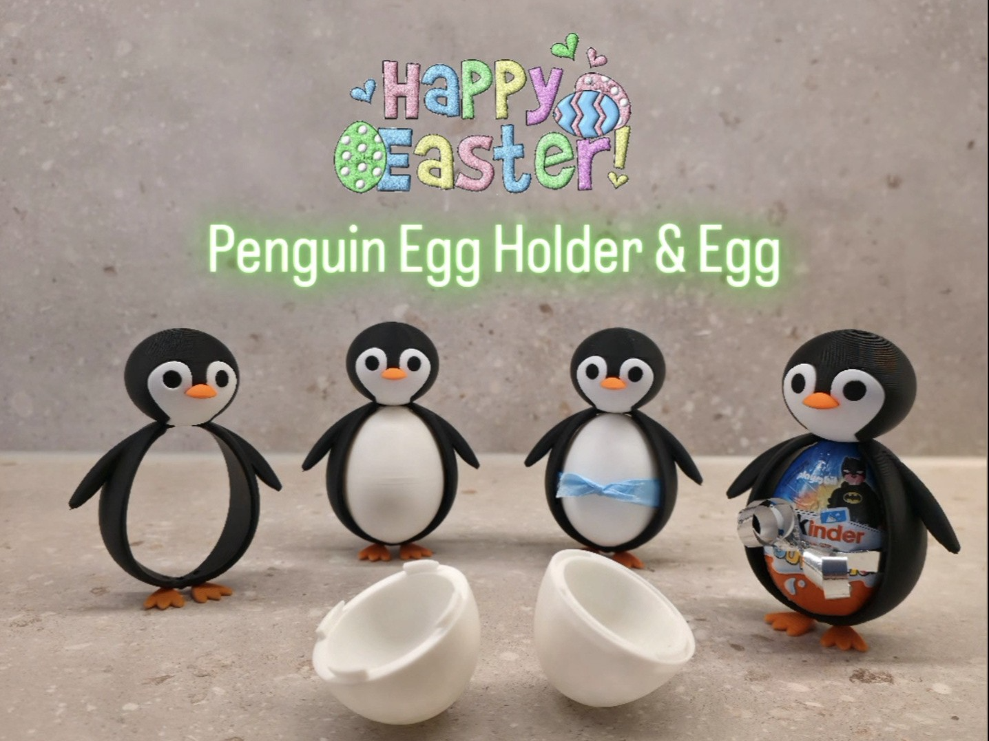 Penguin Egg Holder and Egg - Happy Easter - No AMS